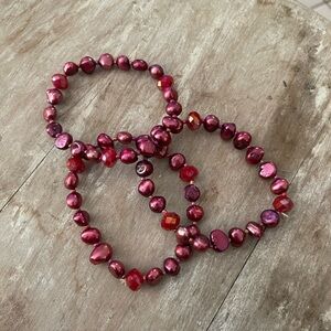 Elegant Red Pearl Bracelet Set